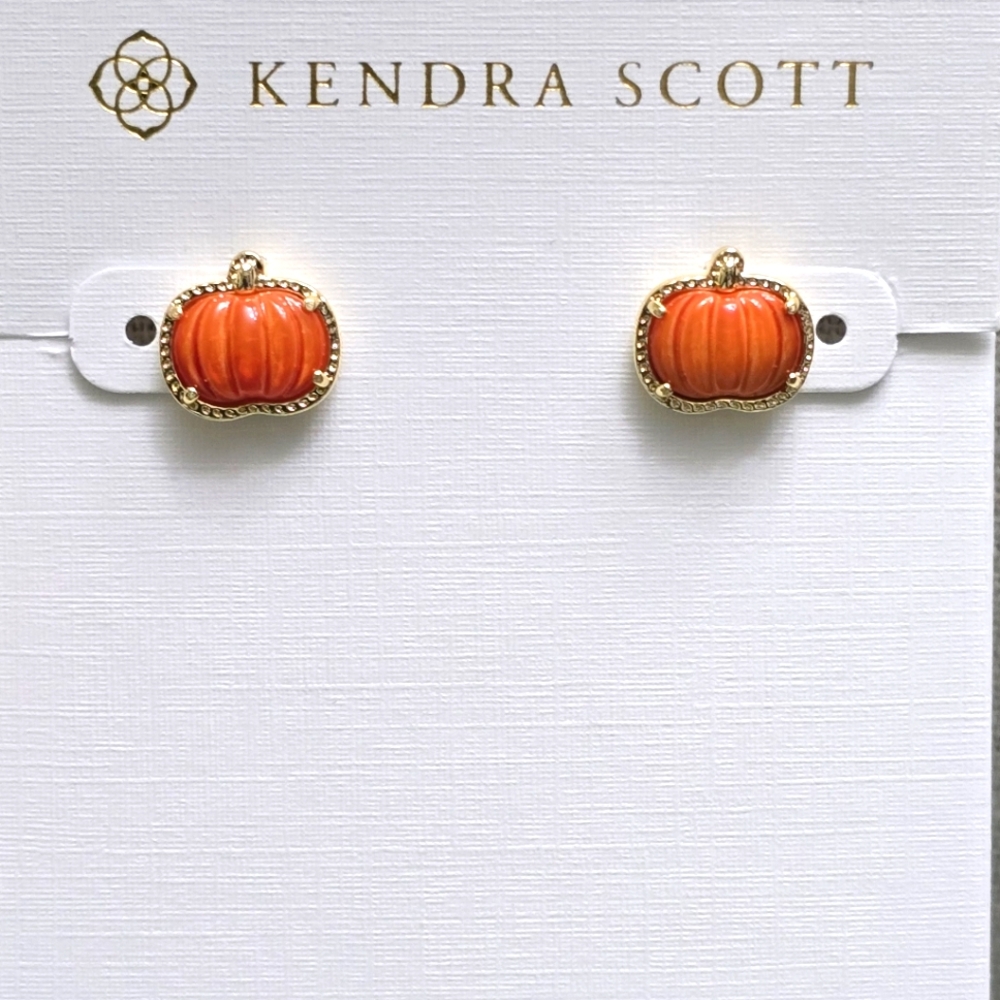 Kendra Scott Gold and Orange Pumpkin Necklace & Stud Earrings Set - Picture 2 of 6